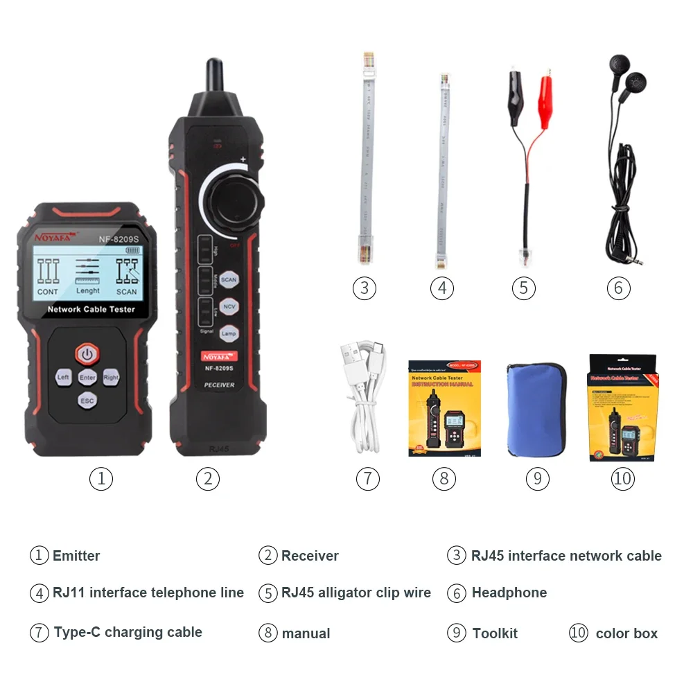 noyafa New NF-8209S LCD Network Cable Tester Wire Tracker PoECurrent  Length cabl RJ45 Cable Tracker multifunctional tester Tool 5