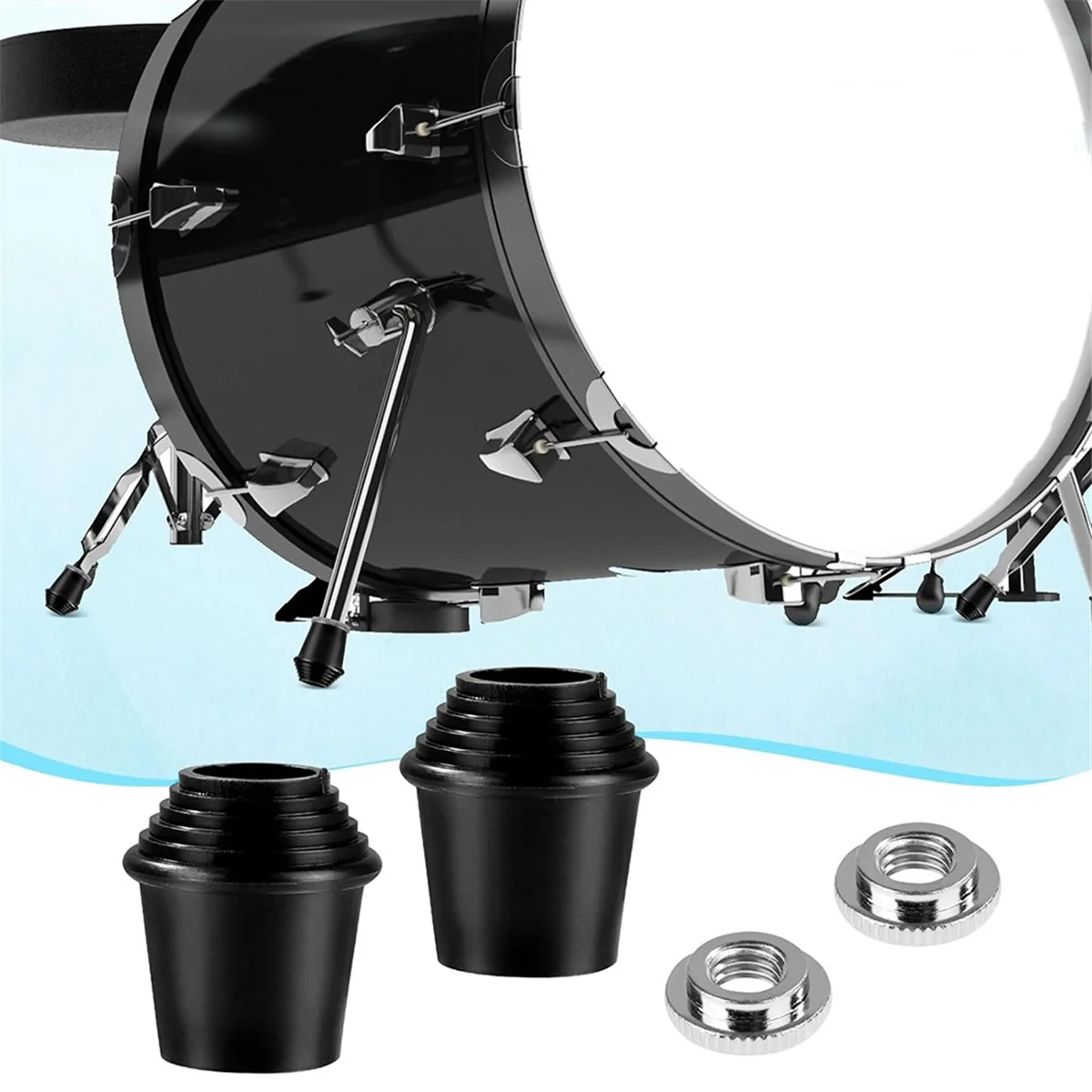 A04R-2 Packs Bass Drum Spur Feet, Bass Drum Legs Threaded Rubber Foot with Lock Nuts for