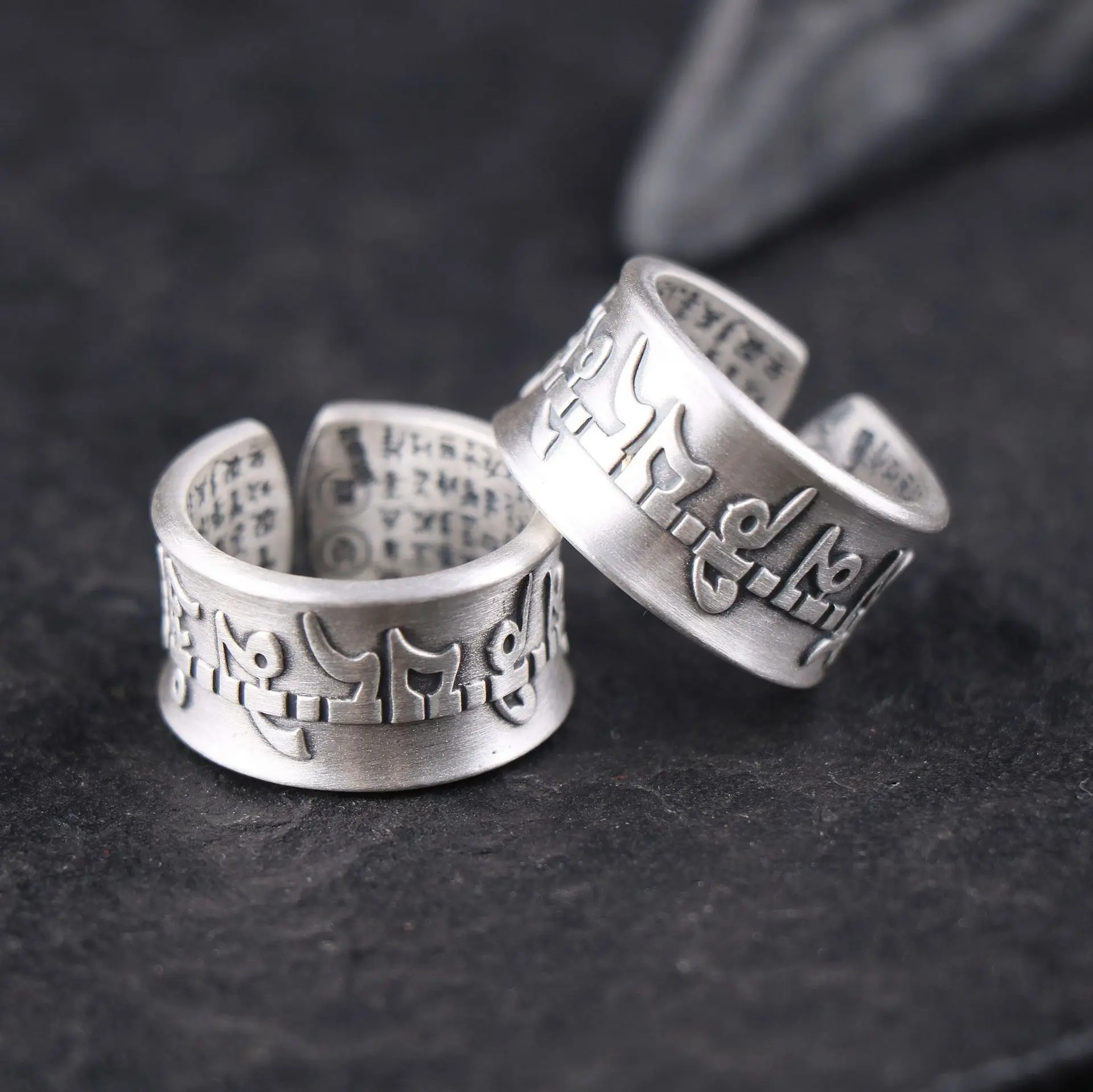 

S999 sterling silver ring retro ethnic style six-character mantra men's ring