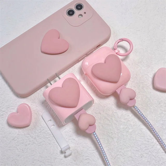 Protector de cable de corazón 3D rosa lindo para iPhone cubierta del  cargador MazaniParis corazón diseño único para teléfono cargador cubierta
