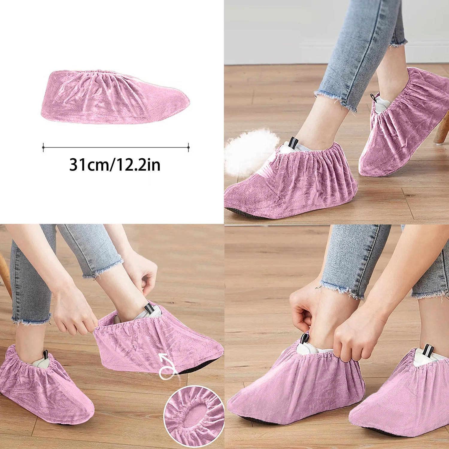 1 Pair Flannel Shoes Covers Indoor Reusable Unisex Non-Slip Elastic Shoes Protector Household Dust Proof Keep Floor Cleaning