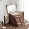 Black Walnut Wooden Jewelry Box, 5-Layer Solid Wood Jewelry Organizer with 2 Side Doors Mirror Lockable Classical Style 2