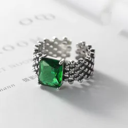 Elegant Vintage Green Stone Sterling Silver Open Ring for Women - Handmade Jewelry, Allergy - Free, Perfect for Parties and Gifts (As picture)