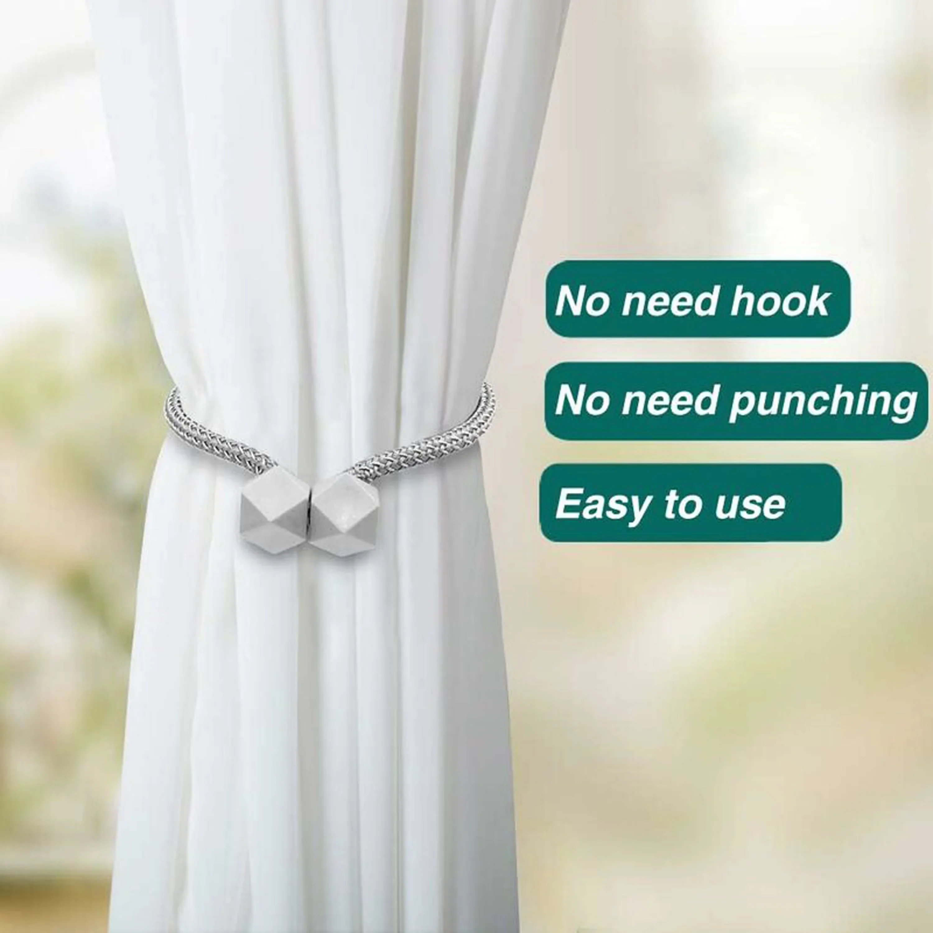 Description Picture 5 of item4pcs Curtain Tiebacks with Strong Magnet Thick Rope Design for Bedroom Living Room Kitchen Durable Plastic Home Decor Accessory