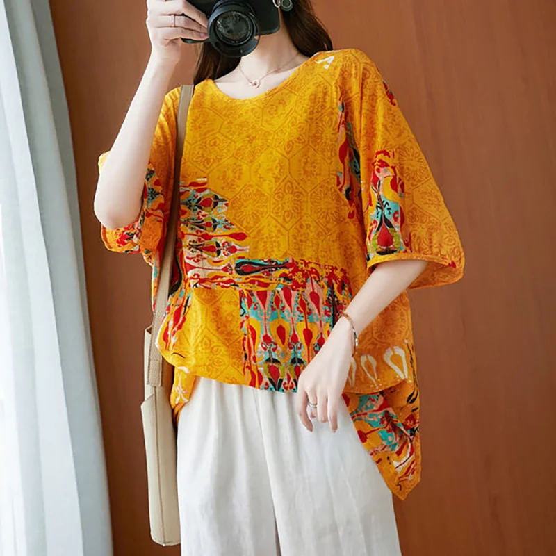 

New Loose Cotton Linen Chinese Style Qipao Shirt for Women Hanfu Embroidery Retro Summer Loose Han Fu Traditional Blouse Top