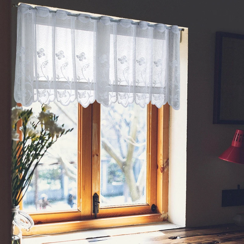 Tenda corta in pizzo bianco per finestra cucina Cafe Cabinet tende  trasparenti mantovana Tulle mezze tende tende in Voile decorazioni per la  casa - AliExpress