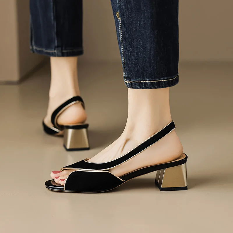 

Phoentin Elegant Women's brand design peep toe Sandals 2023 summer Office Ladies Slingbacks Pumps Genuine Leather Shoes FT2623