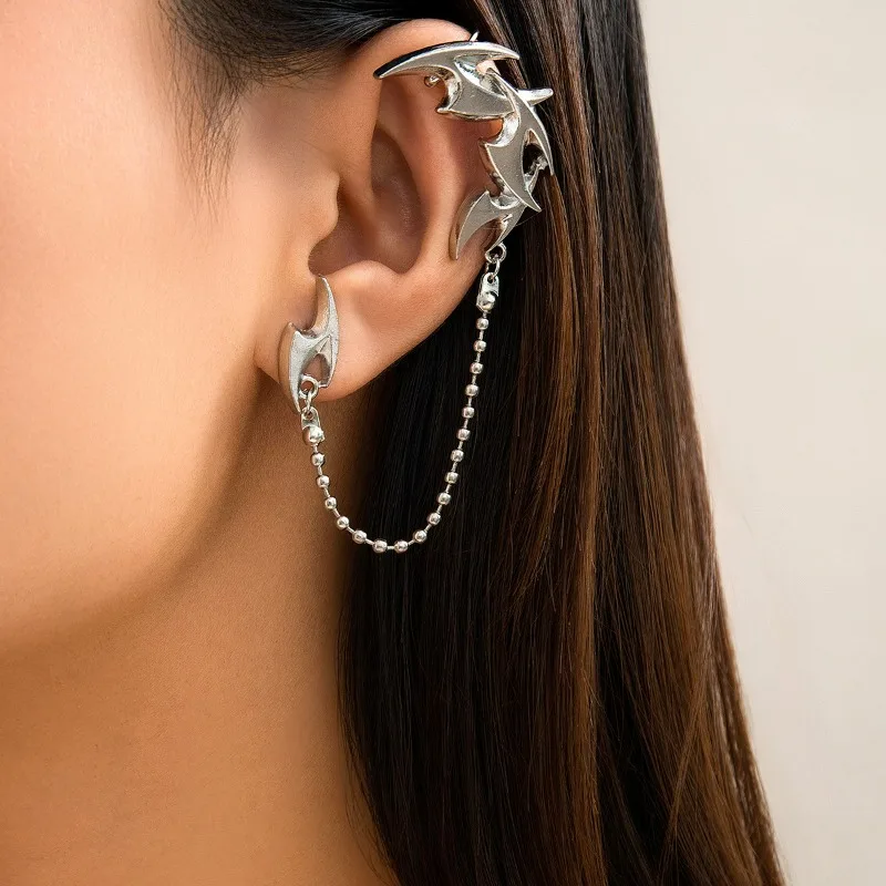 

2024 New Punk Style Integrated Ear Bone Clip Elf Tassel Stud Earrings for Women