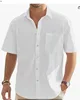 119773-93e018.jpg Men's Cotton Linen Short Sleeve Shirt Premium Casual Button-Down Shirt w/Pocket