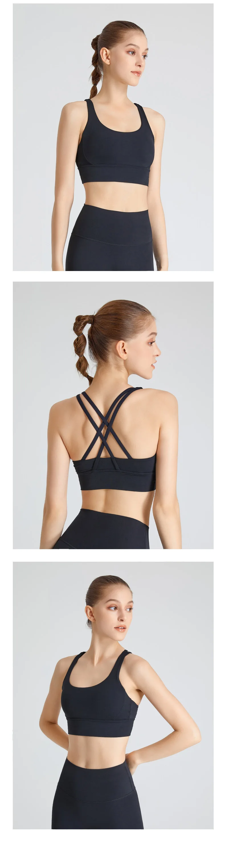 Solid Color High strength shockproof Fitness Women Sport Bra Yoga Athletic Cross Tank Top Comprehensive training With Chest Pad