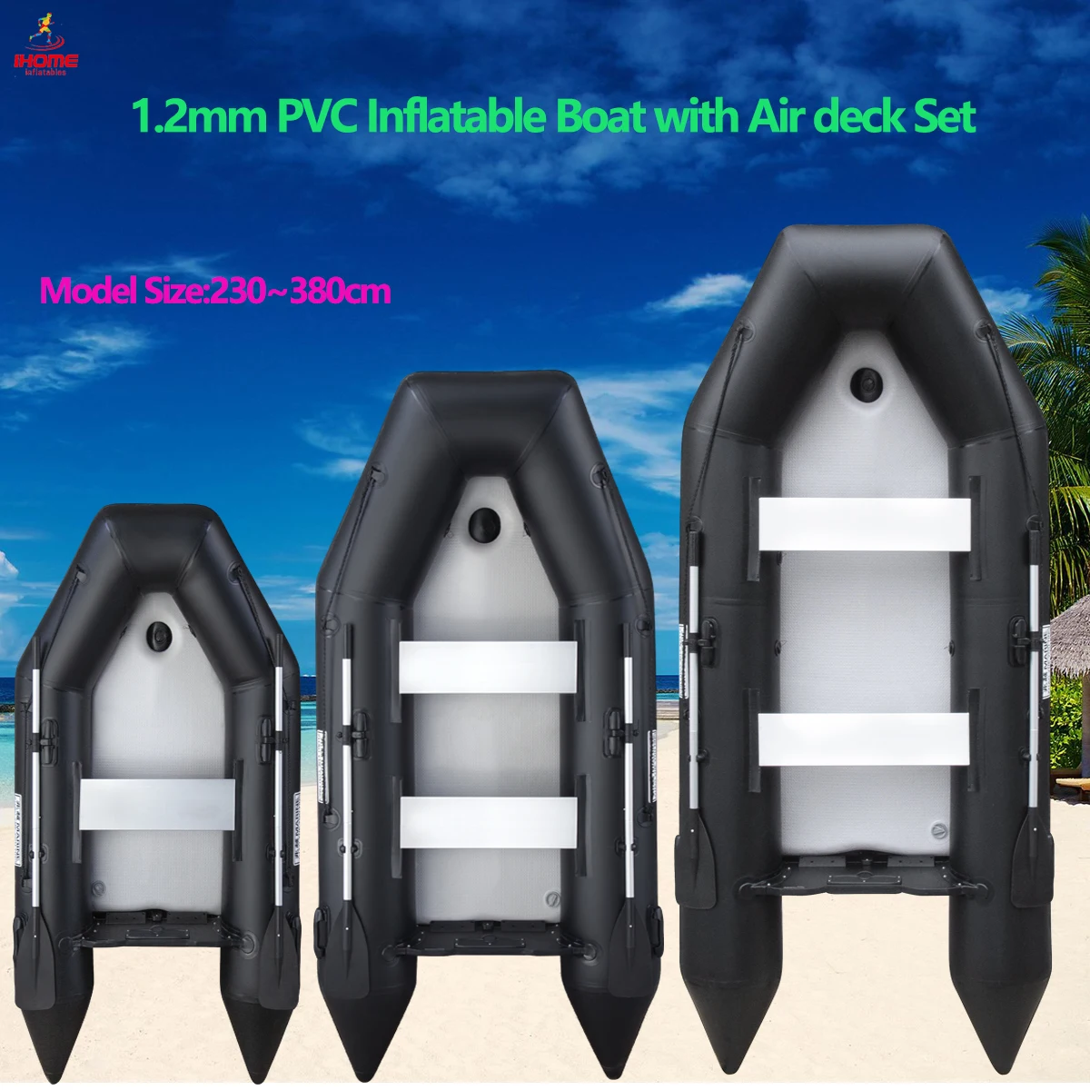

2.3~3.8m Inflatable Boat with Air Deck Set 1.2mm PVC Assault Boats with Anti-collision Speed Raft Kayak Rowing Accessories