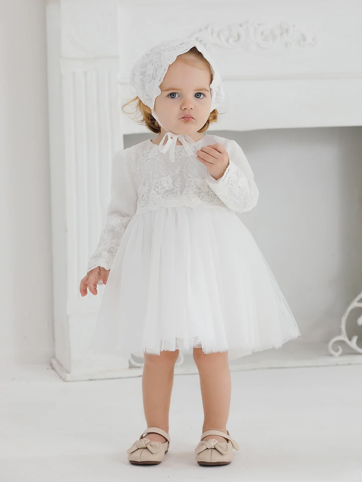 Taufoutfit Per Bambino Maniche Lunghe Bianco – Completo Battesimo In Puro Cotone Con Ricamo Piccione E Papillon (0-24 Mesi)
