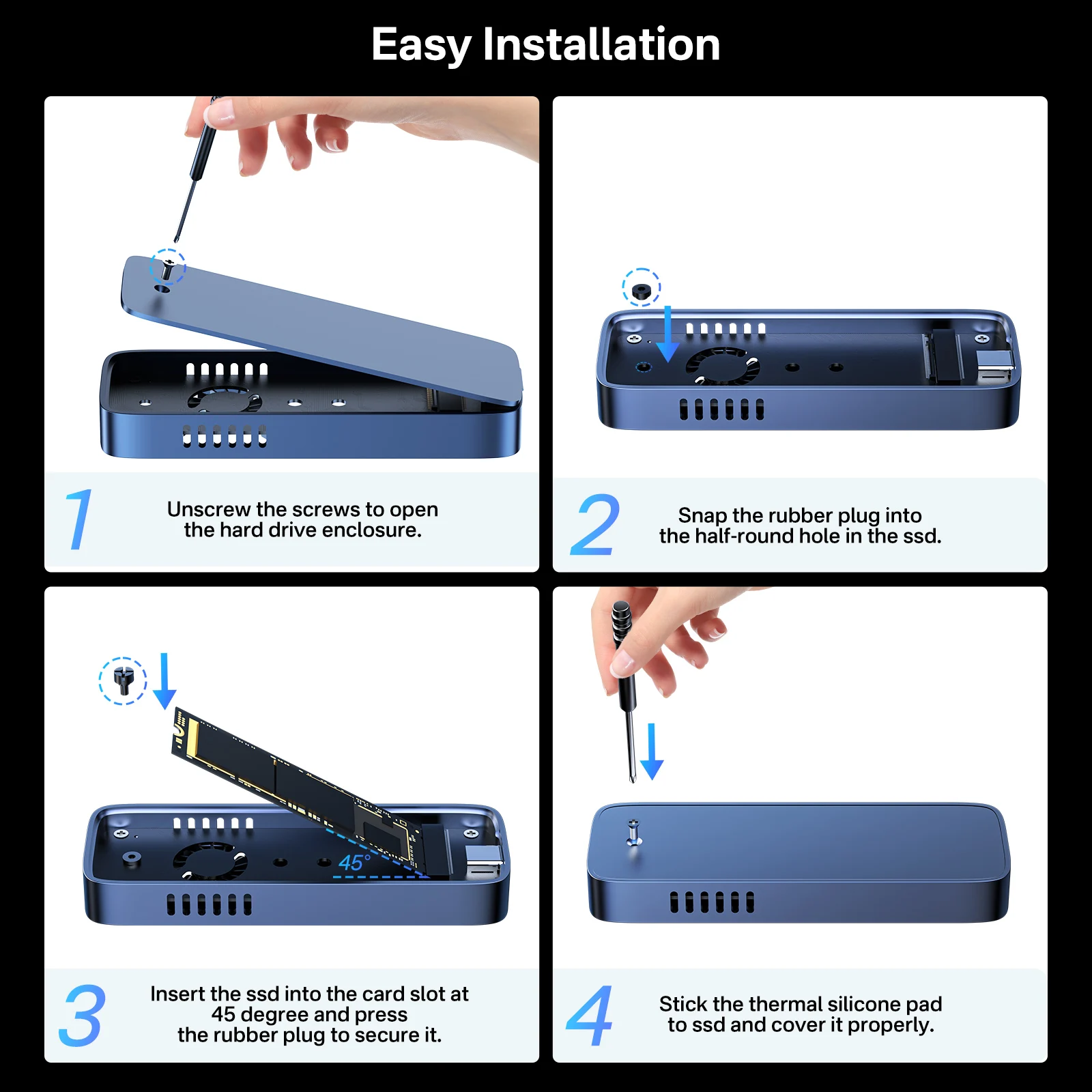 Estojo de Gabinete com Ventilador Embutido Versão de Tamanho Pequeno Nvme Usb 3.1 M.2 2280 60 42 30 10gbps - Imagem 4