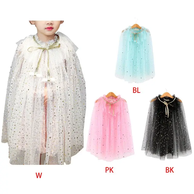 Kids shawl Girls Fairy Cape Princess Candy Color Glitter Star Sequins Cloak Cute Sweet Tulle Shawl Birthday Party Festival Cosplay Costum