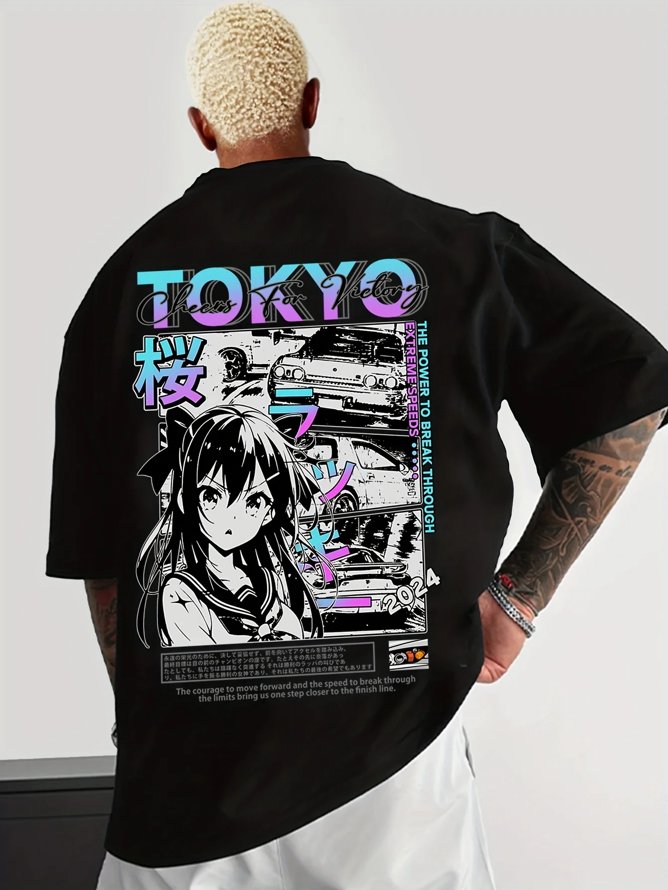 Japan, Tokyo, Car God, Anime Pattern Back Print, Men's T-shirt, Short Sleeve Top