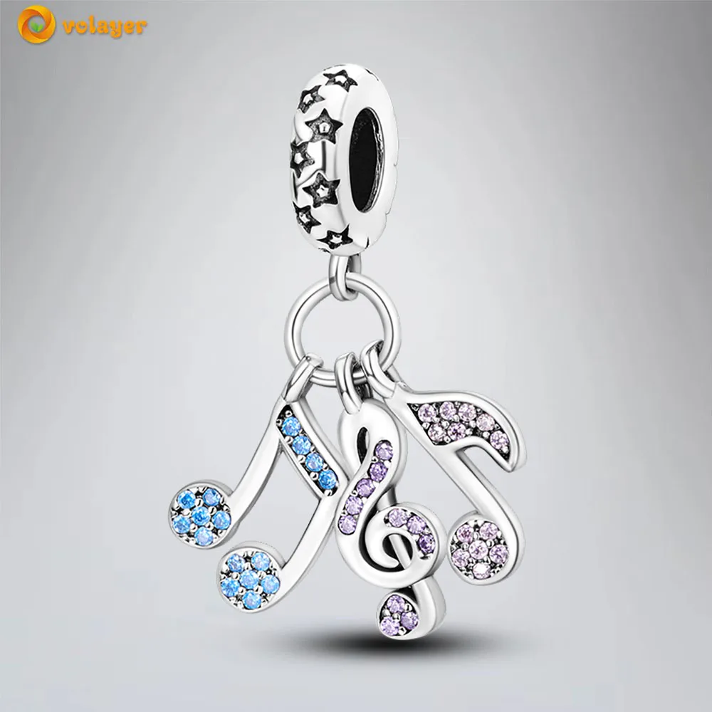 

Volayer 925 Sterling Silver Bead Colorful Zirconia Note Dangle Charm fit Original Pandora Bracelets for Women DIY Jewelry Making