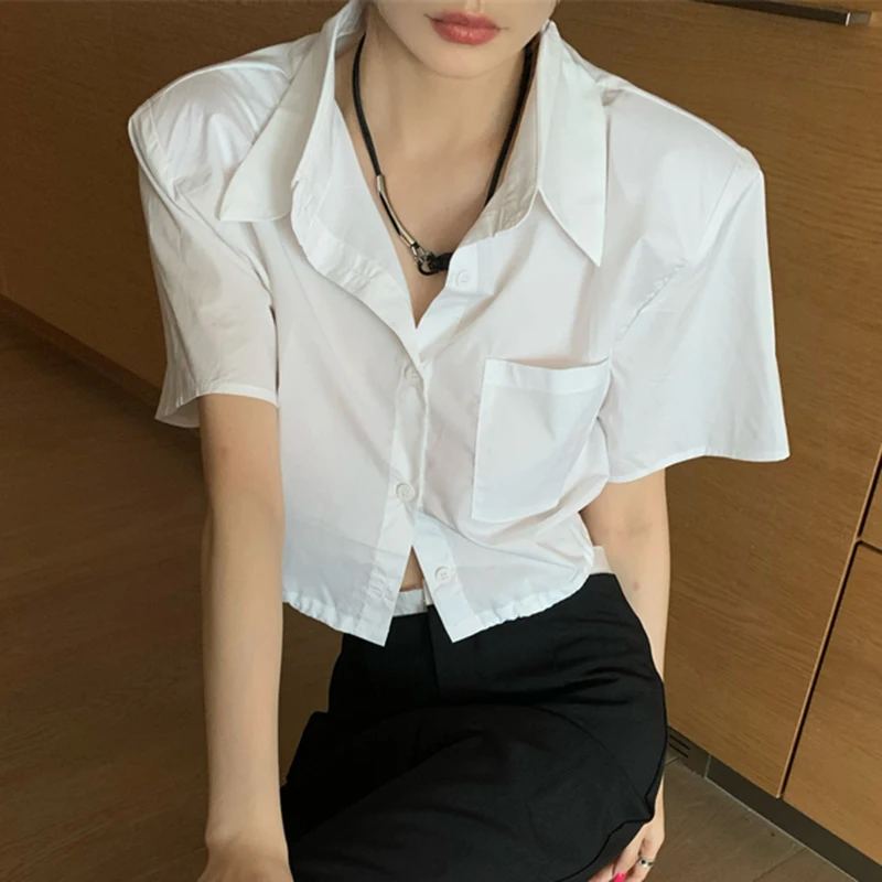 

Gidyq Sexy Cropped White Shirts Women Summer Fashion Streetwear Lace Up Tops Y2K Casual All Match Female Korean Blouse New