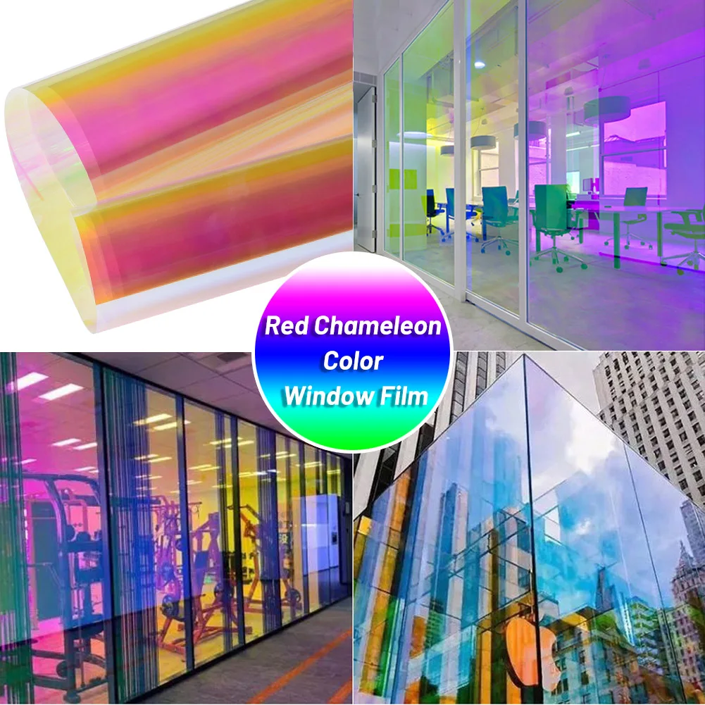 Chameleon Red Window Film VLT58% Rainbow Effect Iridescent Clear Film Holographic Vinyl Solar Protection Residential Glass