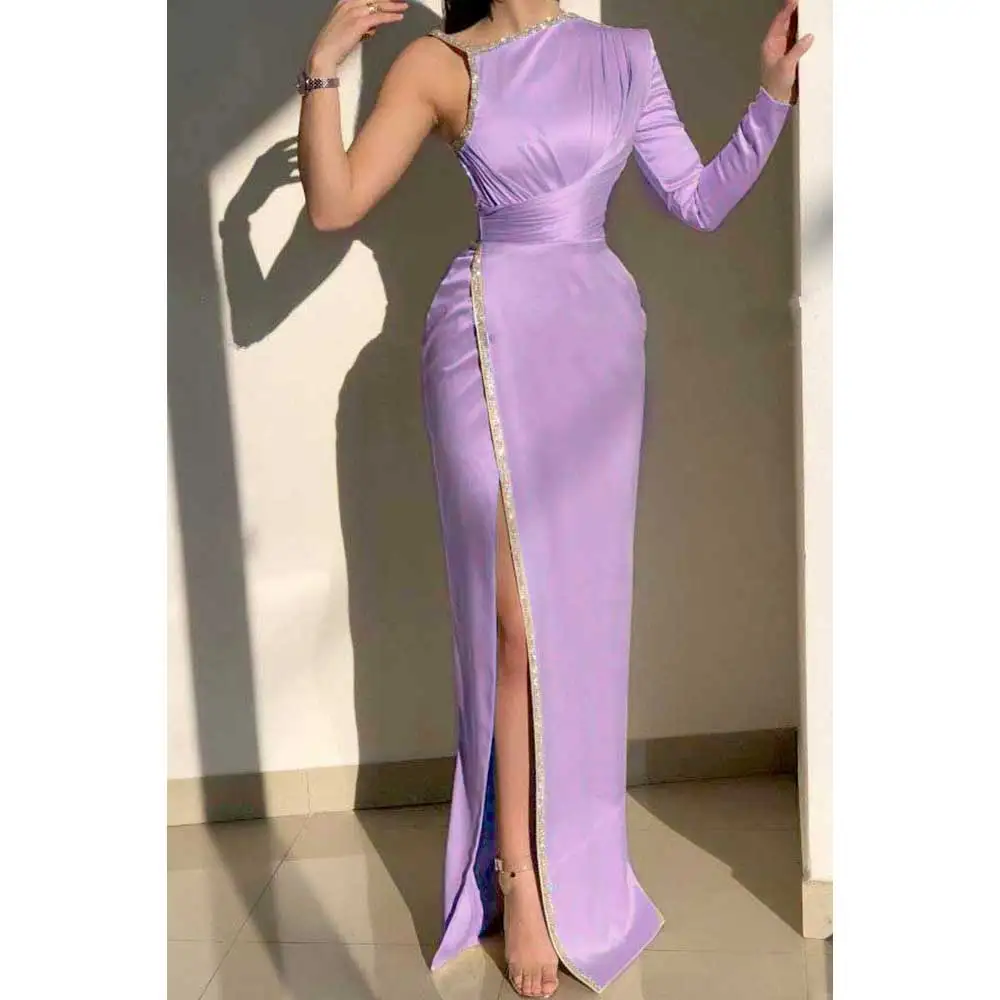 

CERMAE One-shoulder tight-length Diamond Satin Evening Gown Ball Side Slit Fold Party Purple Formal Gown 2023 Ladies Luxury Gown