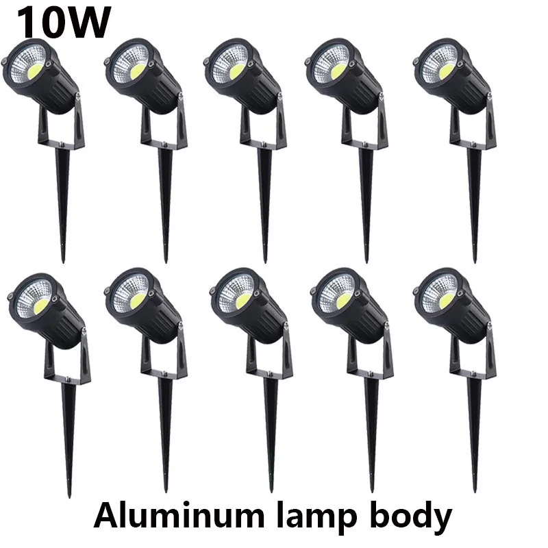 Outdoor impermeável LED Garden Lawn Lamp, Spike Bulb, Warm White COB Spotlights, Landscape Path, IP65, 10W, 220V, 110V, 12V, 24V, 4-10 Pcs