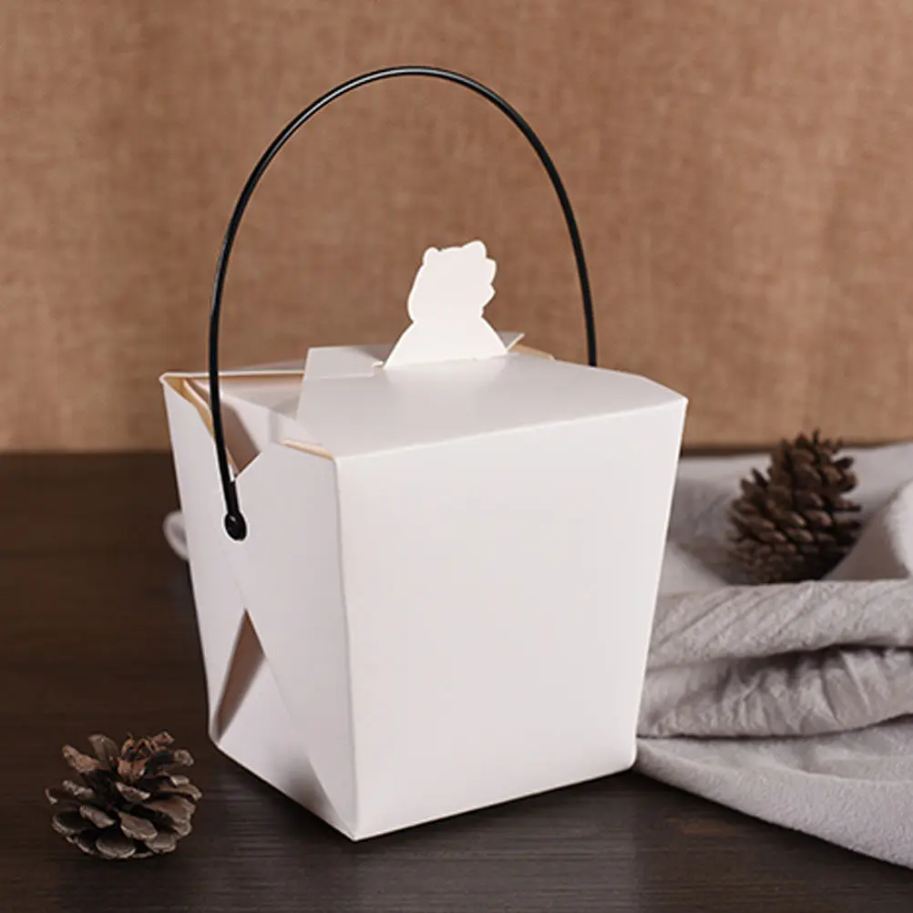 20Pcs Chinese Take Out Boxes Flat Bottom Food Containers for Snacks Popcorn Nuts Carry Handle Multipurpose Takeaway Box Baked