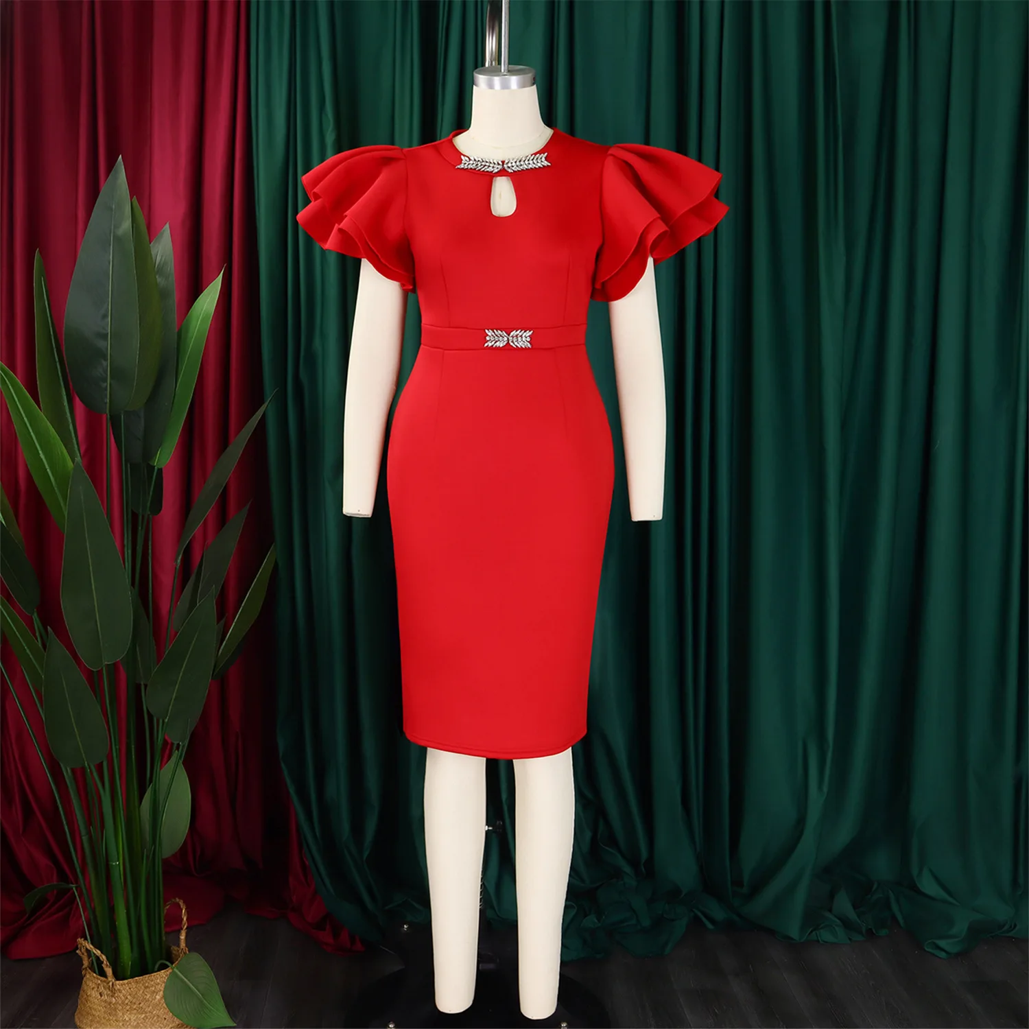 Women Bodycon Party Dress Ruffles Sleeves Hollow Out Party Club Dress Round  Neck Sexy Diamond Birthday Wedding Guest Formal Gown - AliExpress 200000345