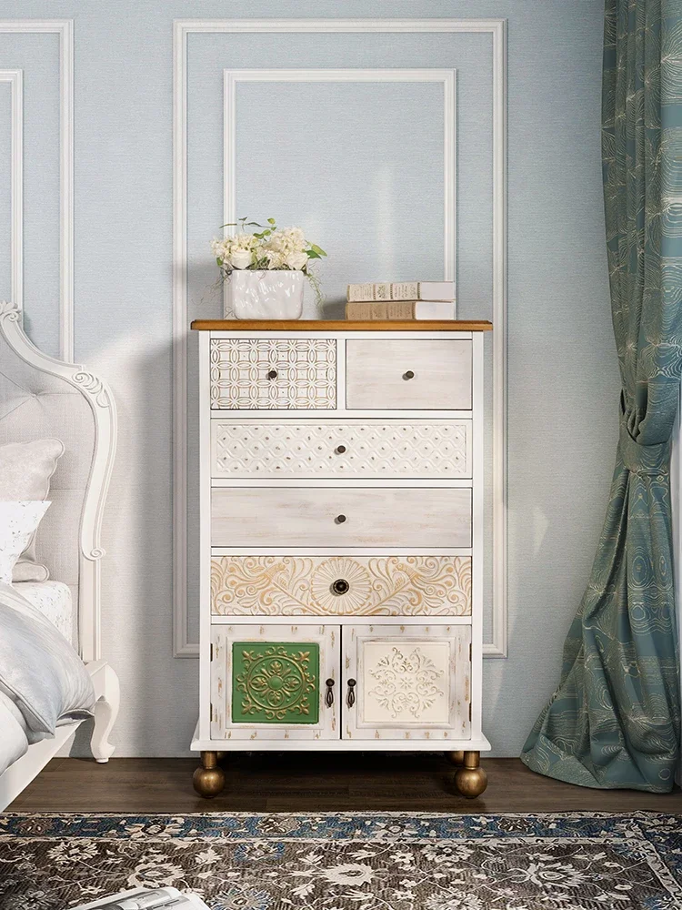 

Solid Wood Chest of Drawers Living Room Bedroom Storage Cabinet Home Entrance Cabinet French Pastoral Chest of Drawer