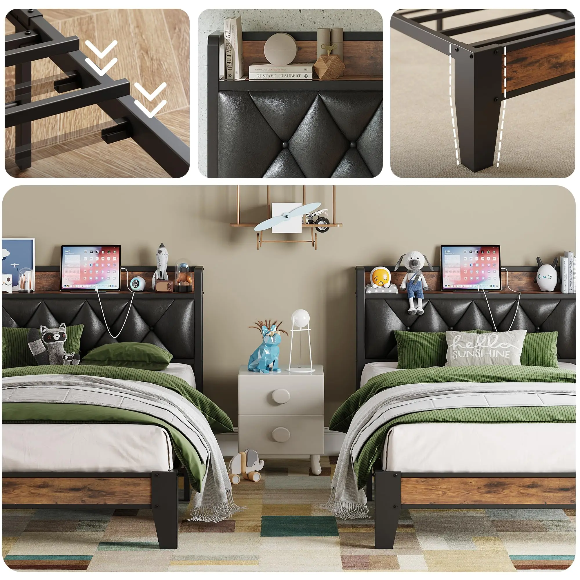 Modern Storage Bed Frame with Outlets 2