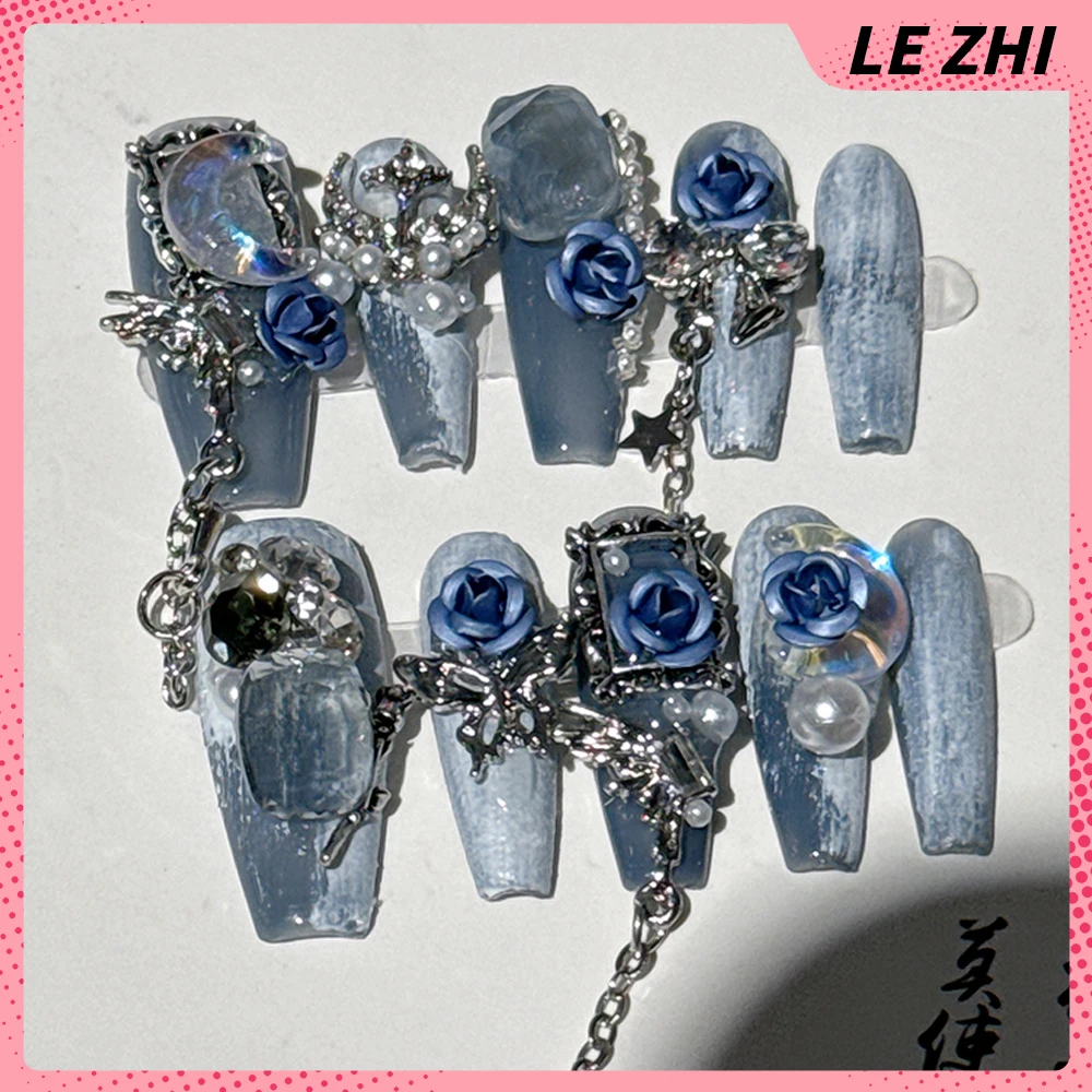 

Pure Handmade Grace Spicy Girl Style Press on Nails 3D Diamond Butterfly Rose Design Graduation Gift Artifical Full Cover Nails
