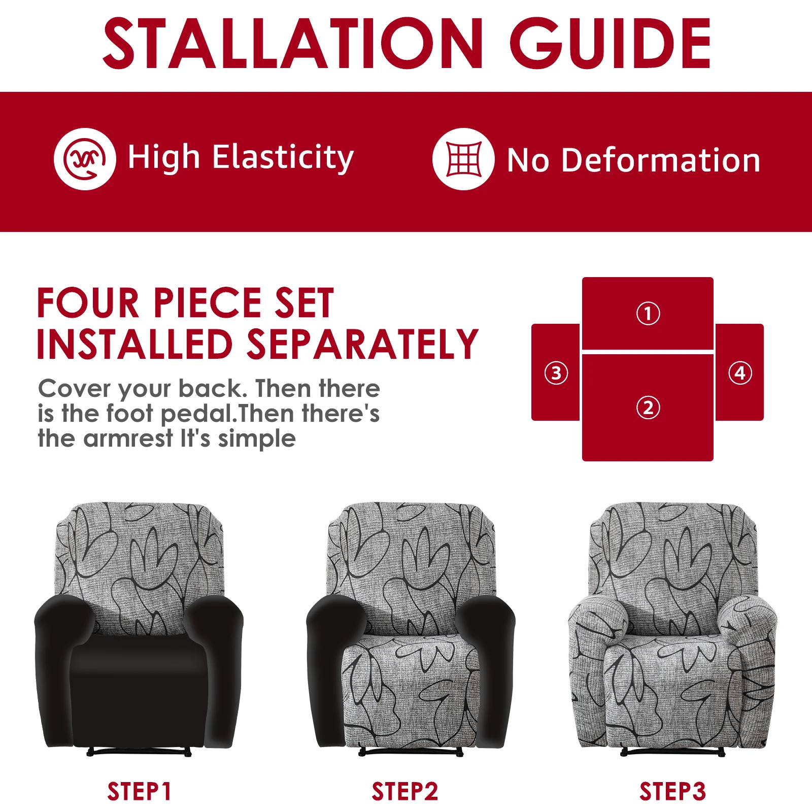 Elastic Recliner Chair Cover Non Slip Lazyboy Covers Full Coverage Anti Scratch Printed Sofa Cover Furniture Protector for Home