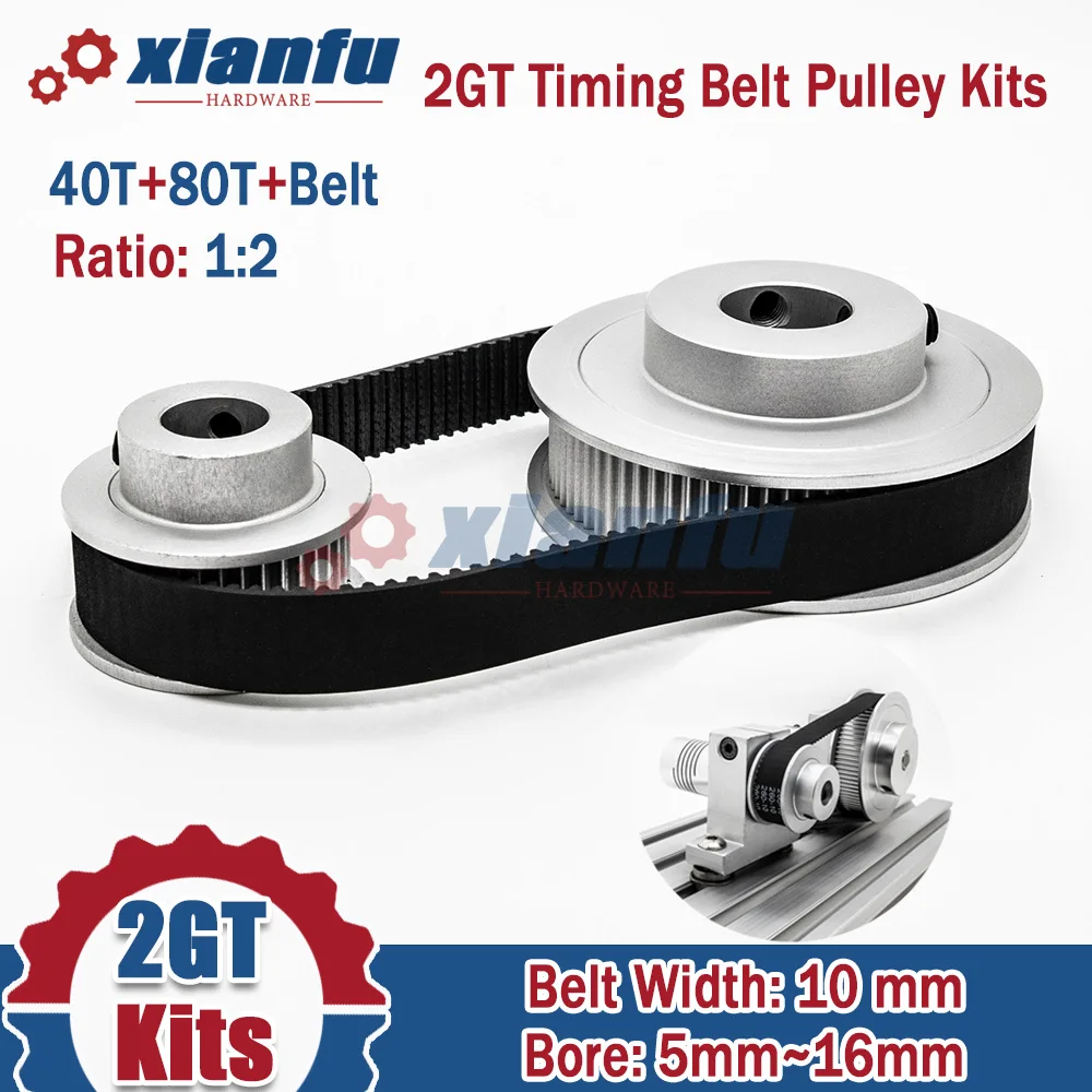 

2GT 40T 80T Timing Belt Pulley Kits Ratio 1:2 Bore 5~16mm Wheel Set GT2 Belt Width 10mm 2M 40Teeth 80Teeth Pulley Set for CNC