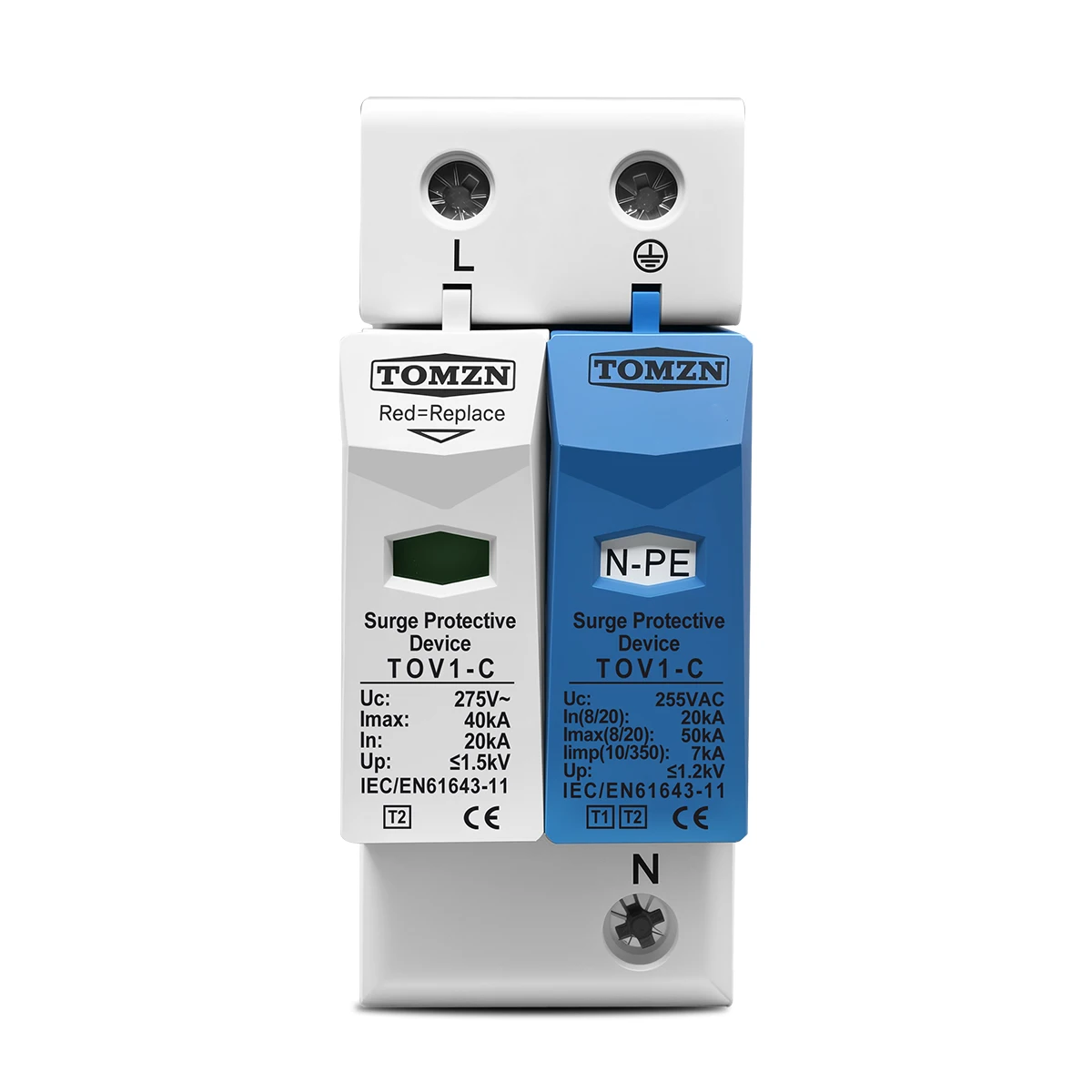 TOMZN AC SPD 1P+NPE 50kA T2 385V 255V 가정용 서지 보호기 저전압 피뢰기