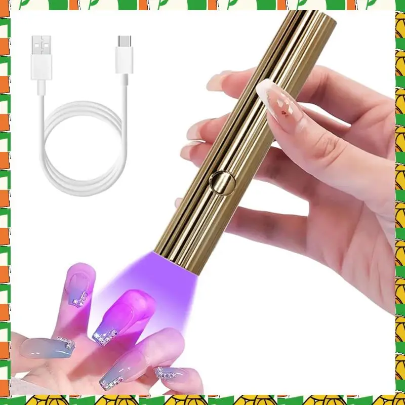Mini UV LED Nail Dryers 3W Portable Quick Nail Drying Lamp USB Rechargeable Mini Flashlight Pen, Easy Install Gold