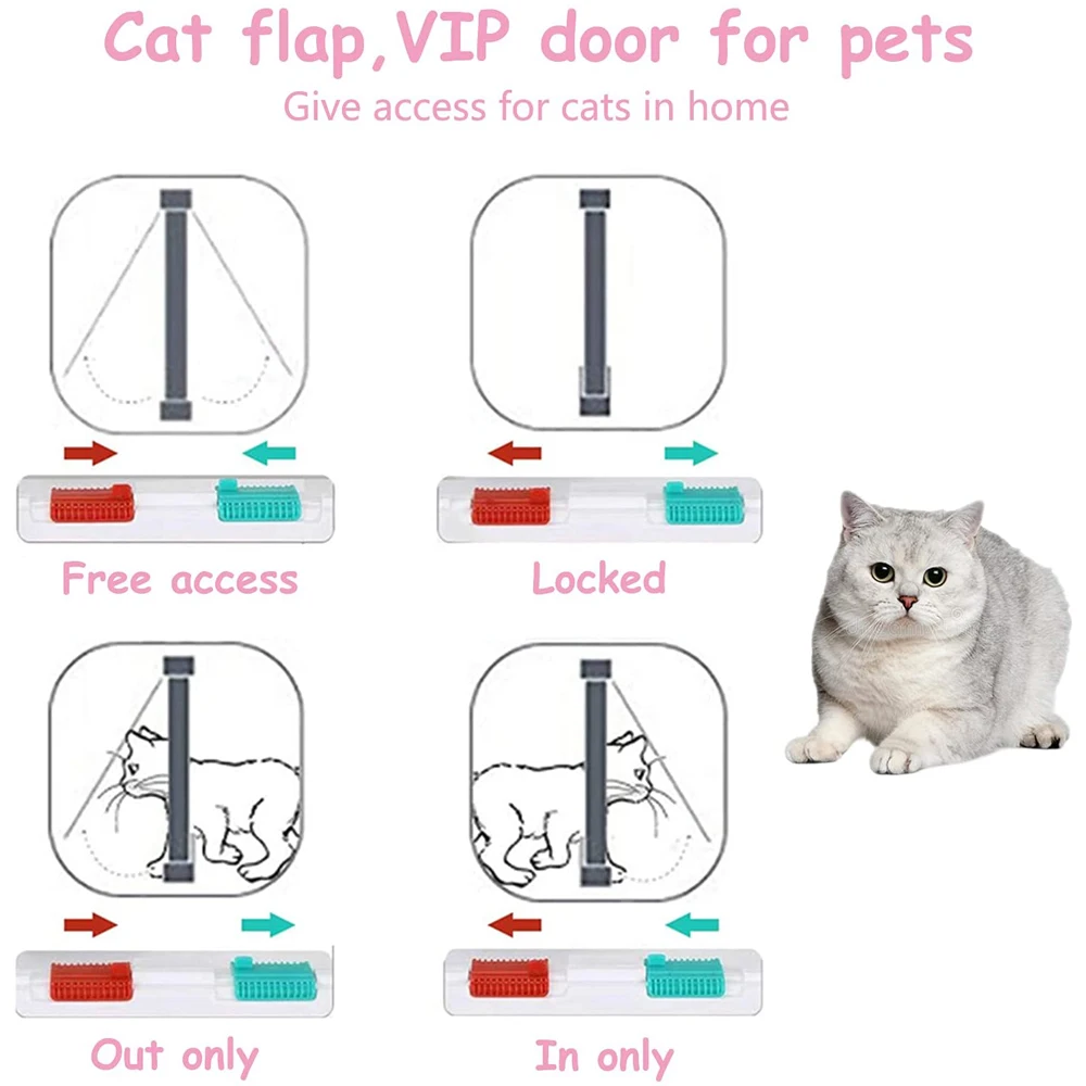 Smart Pet Door 4 Way Locking Security Lock ABS Plastic Dog Cat Flap Door Controllable Switch Direction Doors Small Pet Supplies