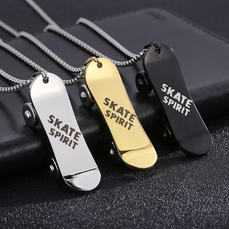Unisex Street Stainless Steel Necklace Hip Hop Fashion Fingertip Skateboard Pendant Jewelry Party Festival Men's Accessories