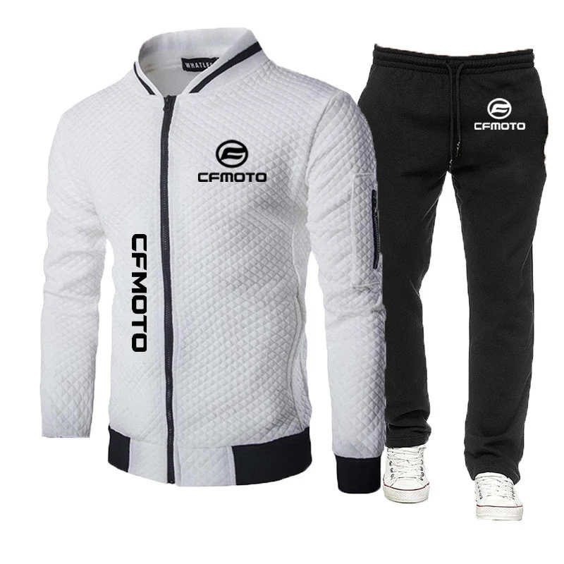 Cfmoto 2023 Casual Sportswear Self-cultivation Suit Mens Hoodie and Trousers Two-piece Zipper Sweatshirt Sweatpants Suit