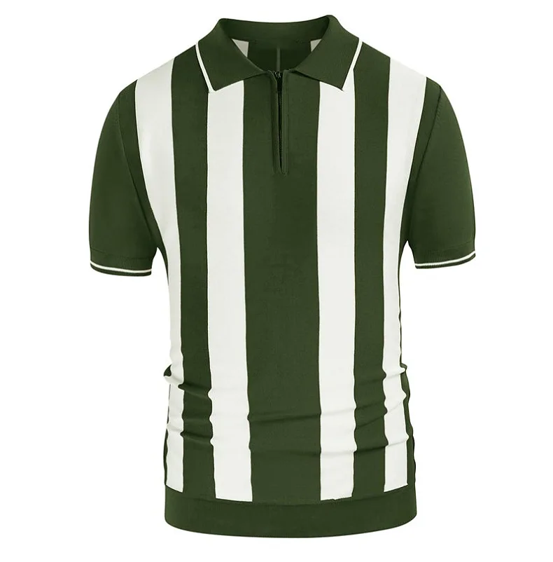 2025 New Men's Striped Patchwork Knitwear Summer Men Half Zip Knit Pullovers T-shirt Man Business Casual Short Sleeve Polo Shirt 19 S7b43dea7cbf44fffa36dca0d5907b975n