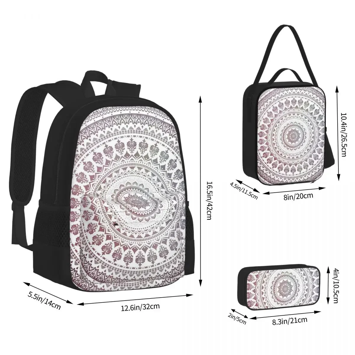 

Рюкзаки Transcendental с рисунком мандалы в стиле бохо, школьные сумки для учеников, детский мультяшный рюкзак, сумка для ланча, набор из трех предметов