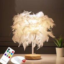 

Remote Control/Button Feather Table Lamp USB Creative Warm Light Tree Feather Lampshade Wedding Home Bedroom Decor