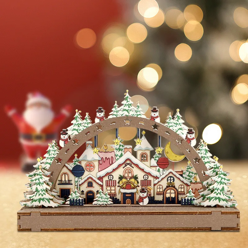 

Christmas Wooden Village House Miniature DIY Assemble Santa Claus Xmas Tree Handicraft Miniature Navidad Gifts Home Decoration