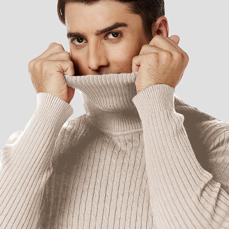 Animal Game Autumn Mens Knitted Turtleneck Sweater Slim Fit Long Sleeve Outdoor Pullover for Men Solid Trend Men Streetwear