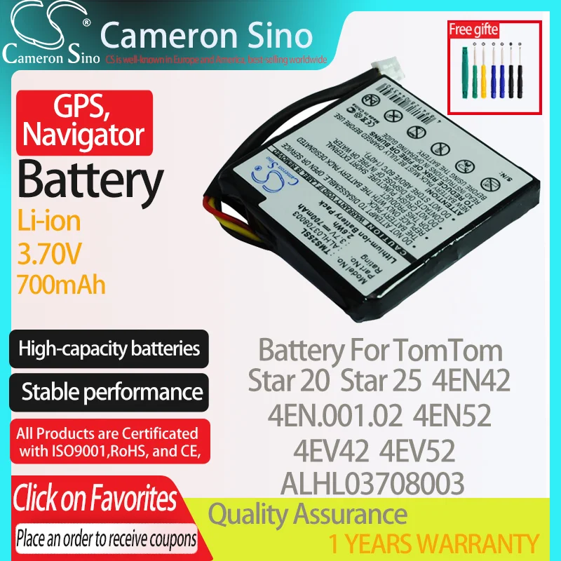 Batteria Cameronsino Per Tomtom Star 20 Star 25 4En42 44En52 4Ev42 4Ev52 Per Tomtom Gps Gps, Batteria Navigatore