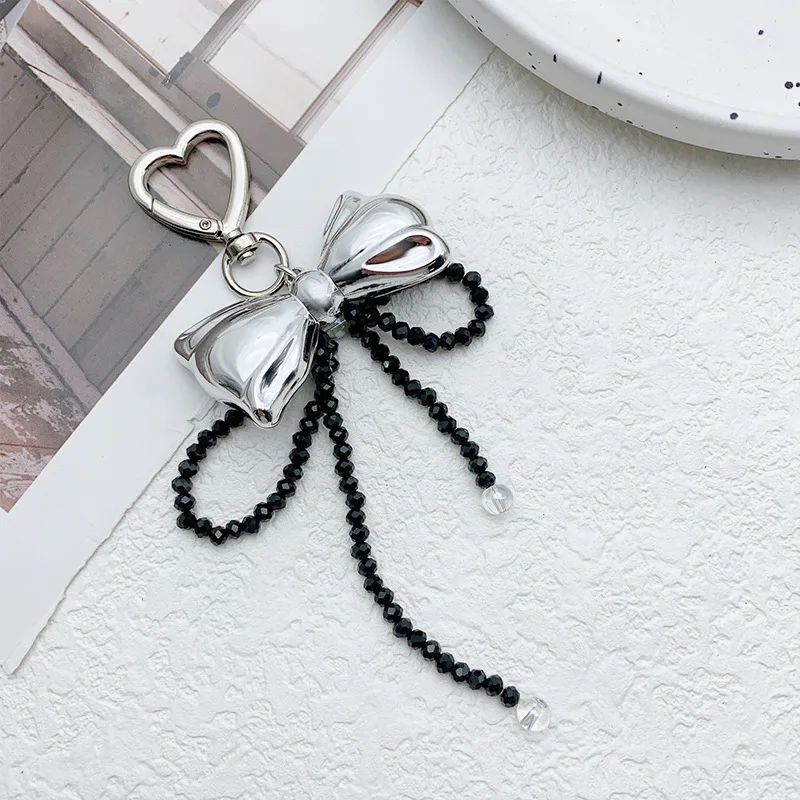 Asymmetrical Crystal Bow Keychain - Metal Beaded Phone Pendant & Bag Charm Accessory (Sparkling Gift)