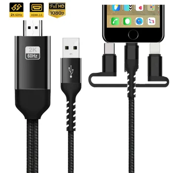 아이폰용 C 타입 마이크로 USB 3.0 HDMI 오디오 케이블, 전화 화면 연결, HDMI 호환 HDTV 프로젝터 비디오 어댑터 컨버터