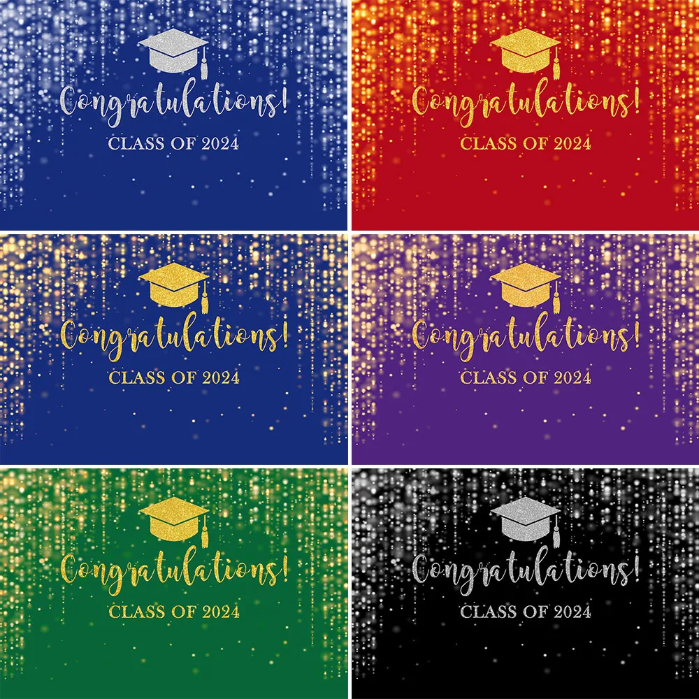 

Graduation Celebration of 2024 Decor Photography Background Poster Baby Bachelor Hat Gold Glitter Ribbon Backdrop Studio Photo