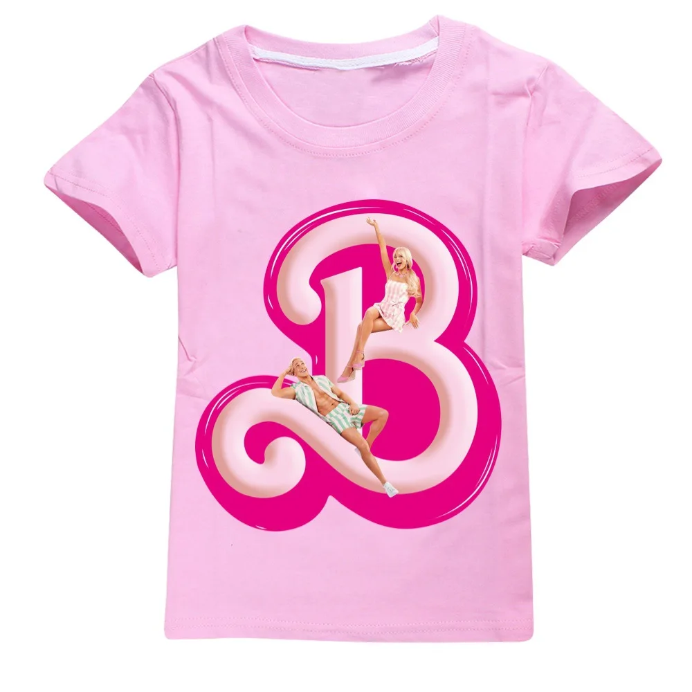 New Kawaii Barbie Kids Short Sleeve Summer Cartoon Boys Girls Soft O-Neck T Shirts Oversized Fashion Y2K White Tees Tops Gifts ﻿ 2