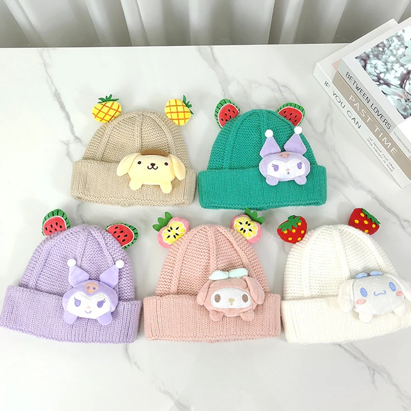 

Sanrio Kuromi My Melody Pompompurin Kawaii Cartoon Children Hat Cute Woolen Hat Thickened Sleeve Hat Autumn and Winter Warm Hat
