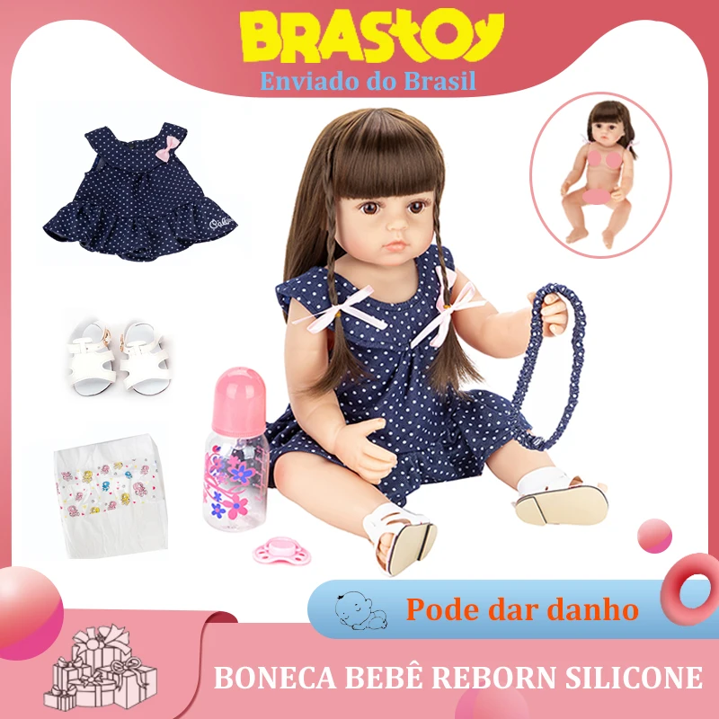 Boneca Bebê Reborn Menina Parece Real Toda Em Silicone 55 Cm