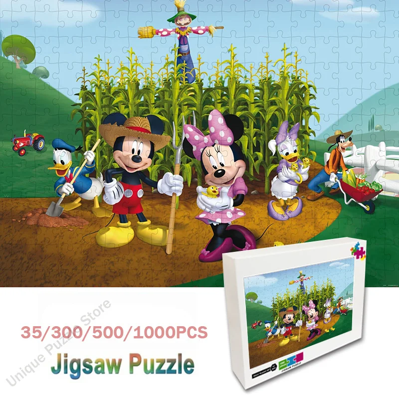 Disney Anime Mickey Mouse Mickey Minnie Jigsaw Puzzle 35/300/500/1000 Pcs Diy Manual Puzzle Educational Toy for Kids & Adults toddler sticker book 3 6 years old puzzle concentration training sticker stickers manual brain enlightenment fun game