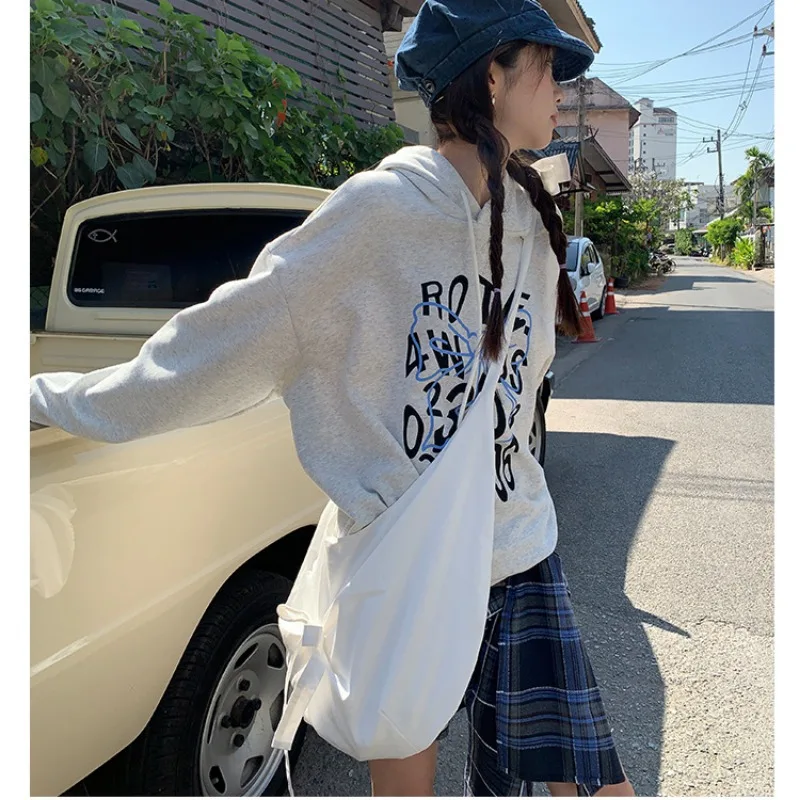 Xiuya Pink Sweet Shoulder Bag for Women Canvas Elegant Korean Style Fashion Crossbody Bag Bow Large Capacity Female New Handbag